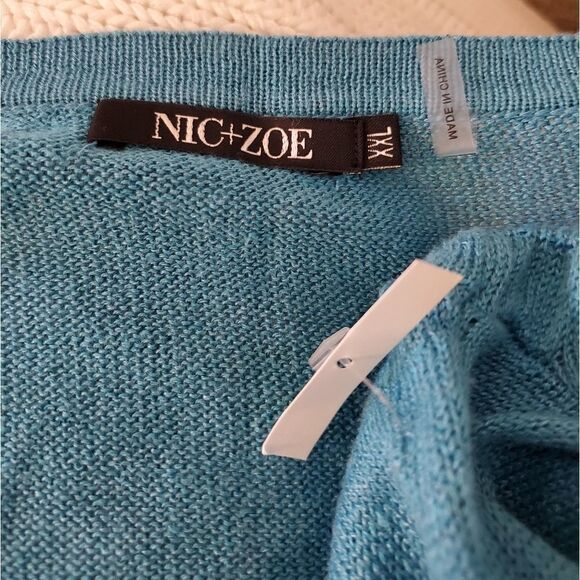 Nic + Zoe Linen Button Up Knit Tee size XXL in Deep Turquoise - NEW - Picture 12 of 13